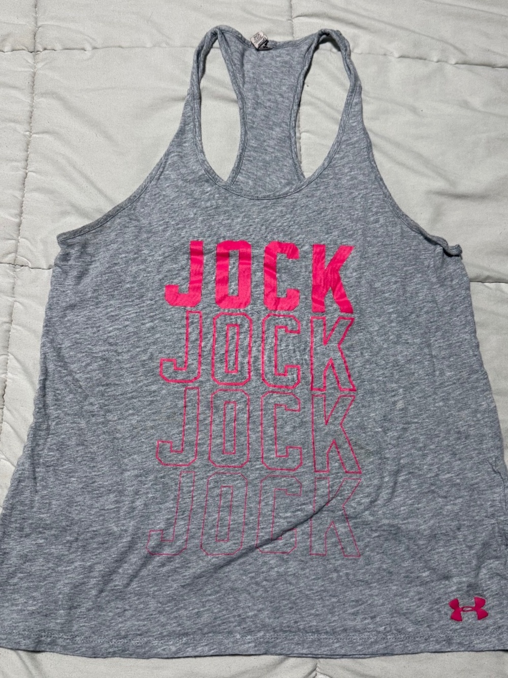 Under Armour HeatGear Women’s Gray/Pink Racerback Graphic Tank Scoop Neck M